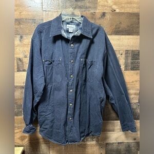 Carhartt Men’s Large Regular Lined Work Shirt Jacket Navy Blue Snap Front Cotton
